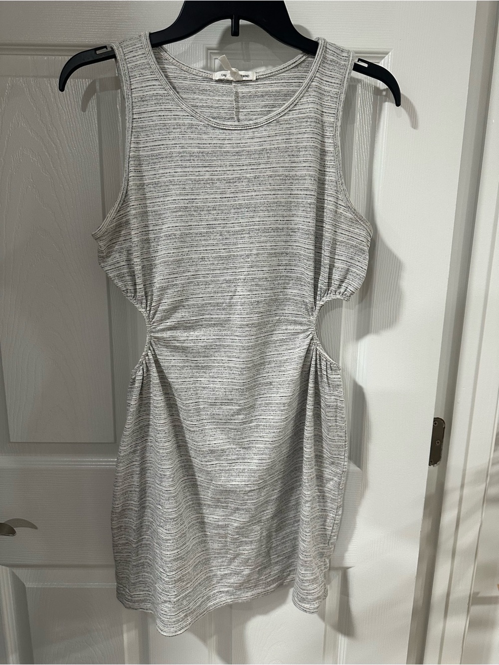 Caution To The Wind Striped Light Gray Cutout Mini Dress
